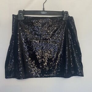 VINTAGE LITERATURE NOIR BLACK TUXEDO Sequin Micro Mini Skirt ‎ SIZE L